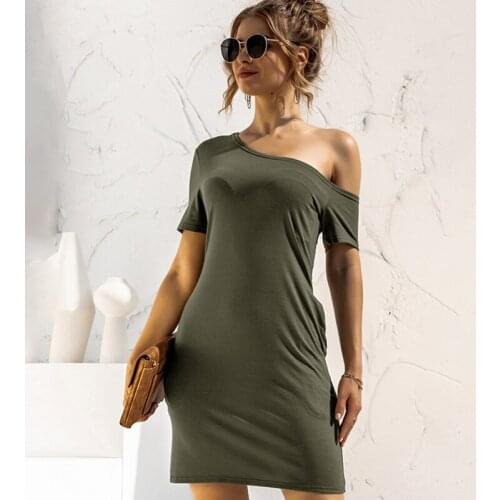 Short Tight Sexy Slash Neck Party Club Wear Dress One Shoulder Irregular Dress Solid Color Sukienka Bodycon Dresses Women 2021