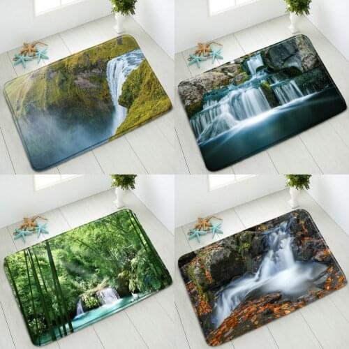 Waterfall Non-Slip Bath Mat Natural Scenery Forest Bamboo Green Plant Indoor Floor Mats Bedroom Kitchen Doormat Absorbent Carpet