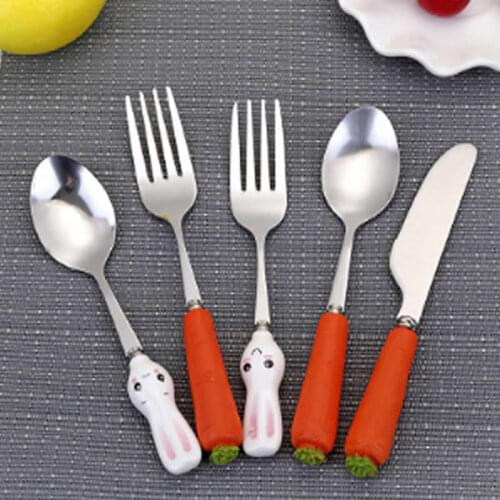 Baby Feeding Spoon Fork Stainless Steel Baby Spoon Flatware Stainless Steel Boy Girl Cartoon Tableware Spoon fork