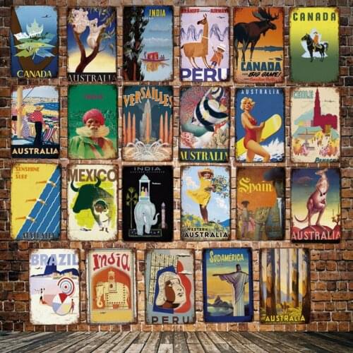 [ Mike86 ] Brazil Australia Peru Versailles Canada Tin Sign Vintage India Iron Painting Travel Posters Art 20*30 CM LT-1934