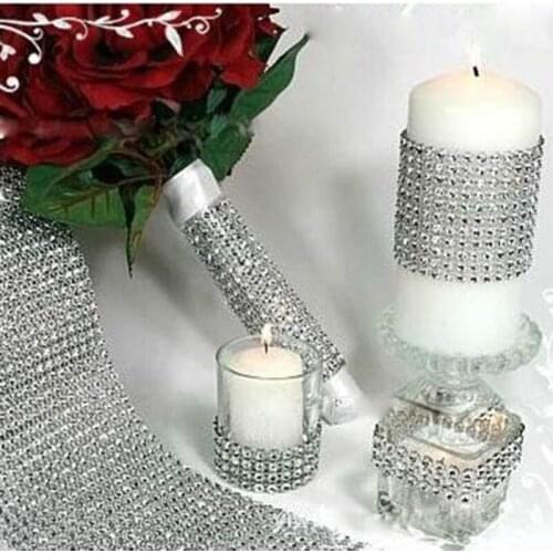 Fashion Crystal Diamond Mesh Arranged Rhinestone Ribbon For Bouquets Candle Holder Vases Wedding Party Home Decoration E