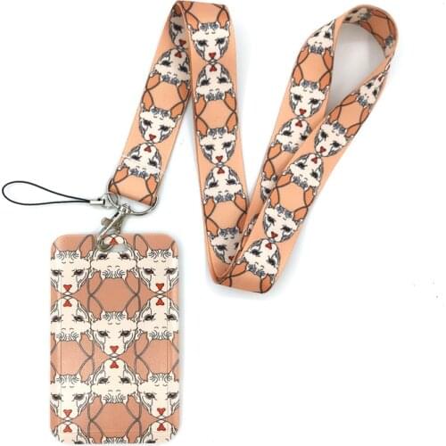 Cartoon Hairless Sphynx Cats Fashion Lanyard ID Badge Holder Bus Pass Case Cover Slip Bank Credit Card Holder Strap Card Holder