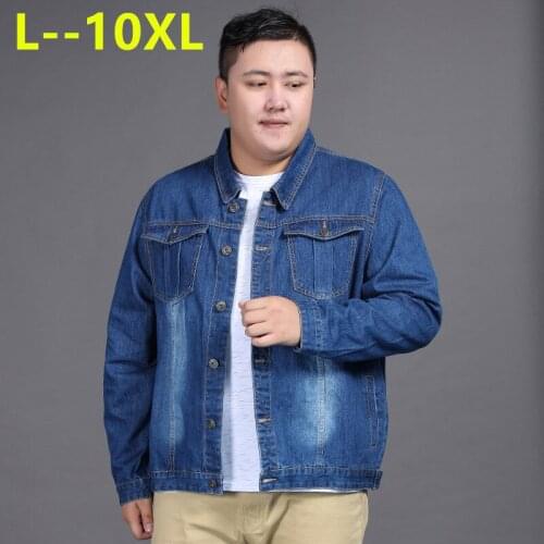 8XL 6XL 5XL Men Jean Jackets 2020 New Spring Light Blue Denim Jackets Coats Men Cotton Slim Denim Coats Mens Casual Jean Coats