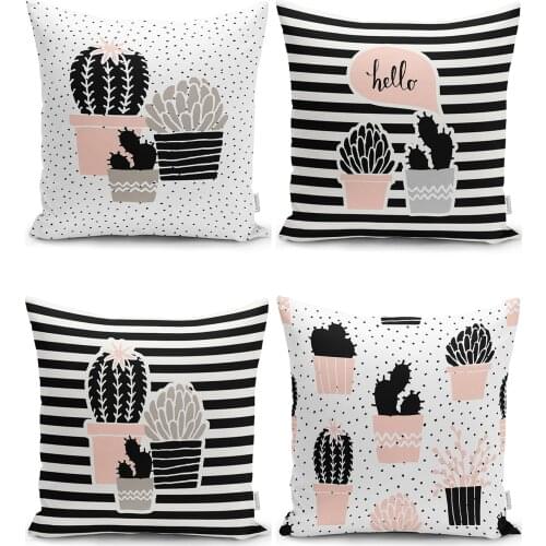 On A White Background Onedraw Illustrative Cactus Pattern Modern Cushion Pillow Decorate Case Set Quality Stylish Home Garden Room Kitchen Gift Useful Colorful
