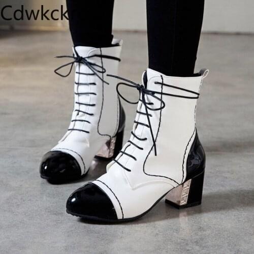Winter The New fashion Round head Thick heel Martin boots Color matching Handsome Plus cashmere Keep warm High heel Women boots
