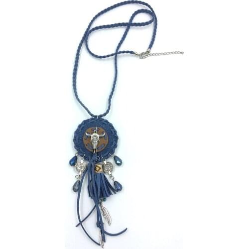 New Womens clothing accessories Bohemia Necklace handmade lether tassel pendant buffalo head skull tauren Pendants Necklace