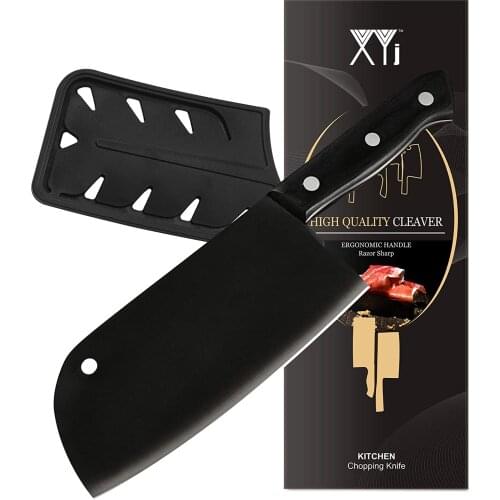 XYJ Full Tang 7 inch Santoku Knife Stainless Steel Butcher Knife Nakiri Serbian Chef Knife with Sleeves Kitchen Meat Cleaver