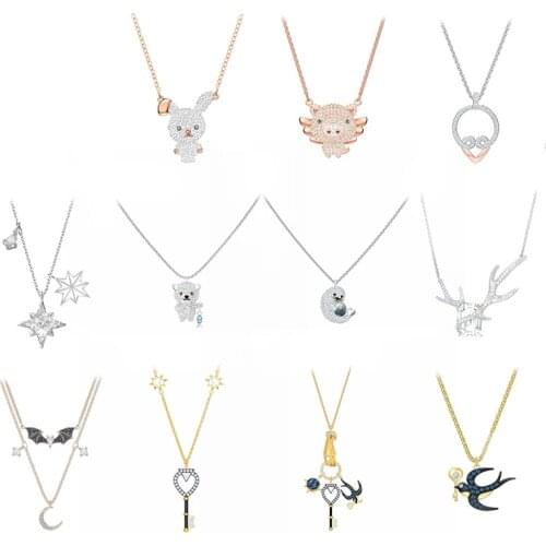 High quality Swa original crystal rabbit piglet antlers key swallow suitable for women to party 925 sterling silver necklace