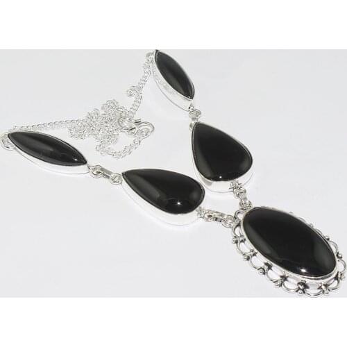 Black Onyx Necklace Silver Overlay over Copper , 50.5 cm, N2135