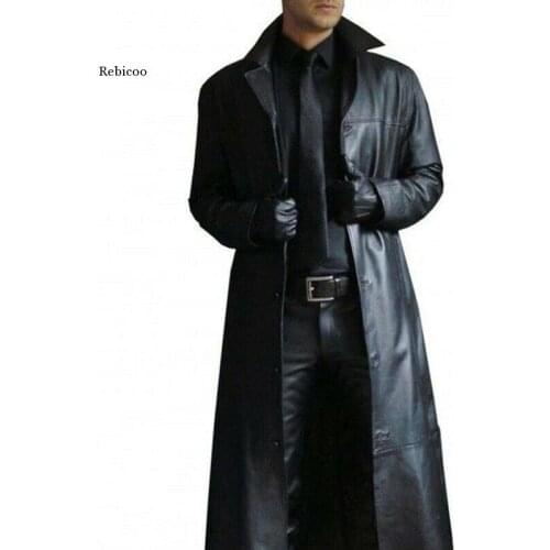 5Xl Spring Autumn Faux Leather Coat Men Jackets Coat Streetwear Mens Clothing Casual Plus Size Black Brown Long Jacket Overcoat