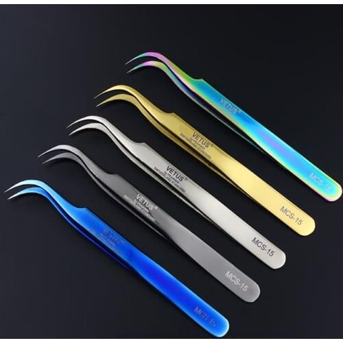 10 PCS Set Genuine Vetus Original MCS Premium Beauty Makeup Tweezers for Eyelashes Plant Top Quality Ultra Fine Tip Pinzas