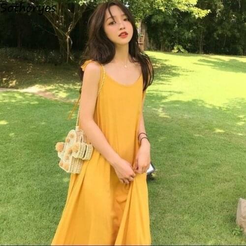 Dress Women Korean Style Plus Size 3XL A-Line Sleeveless Long Sundress Female V-neck elegant Loose Soft dresses streetwear chic