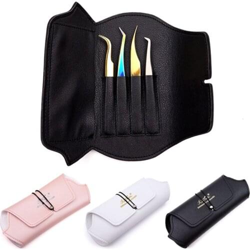 Professional Eyelash Tweezers Storage Bag Empty 4 Holes Eyelashes Extension Organizer Holder Case Beauty Makeup Tools