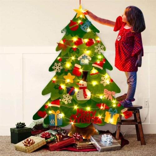 3ft DIY Felt Christmas Tree with 20 Lights Christmas Wall Hanging Ornaments Detachable Xmas Gifts For Kids Home New Year Decor
