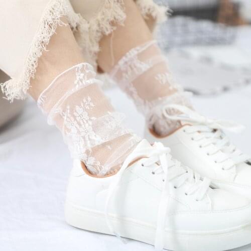 Sexy Lace Mesh Fishnet Socks Mixed Fiber Transparent Stretch Elasticity Ankle Net Yarn Thin Women Cool Socks 1pair=2pcs SLU07