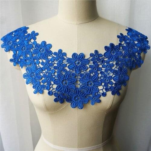 Silver Flower Fabric Collar Embroidered Wedding Gown Appliques Vintage Hollow Trims Sew On Patches For Dress DIY Decoration