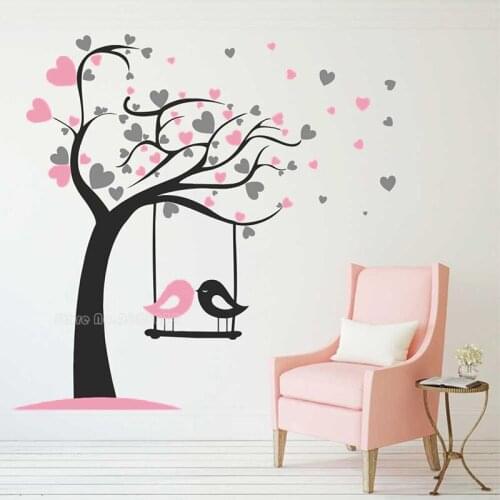 Cute Love Birds Tree Vinyl Wall Stickers Birds,Tree and Hearts Home Wall Decor Wall Sticker For Children Room Wall Decals LL2747