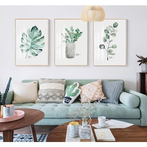 Nordic Natural Spray Color Scenery Succulent Plant Leaves Flower Vases Canvas Painting Wall Picture Print Poster Living Room