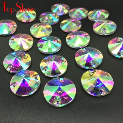 TopStone Rivoli Glass Sew On Rhinestones Crystal AB Sewing Stones for DIY Dress Clothes Crafts Arts 8 10 12 14 16 18 mm