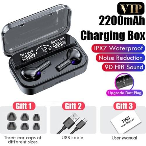 V5.0 Bluetooth Earphones TWS Fingerprint Touch Headset HiFI Stereo In-ear Earbuds Wireless Headphones 2200mAh battery capacity