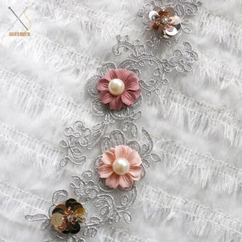 Glace Embroidery Flower Polyster Applique Bead Badge DIY Craft Supplies for Cloths Home