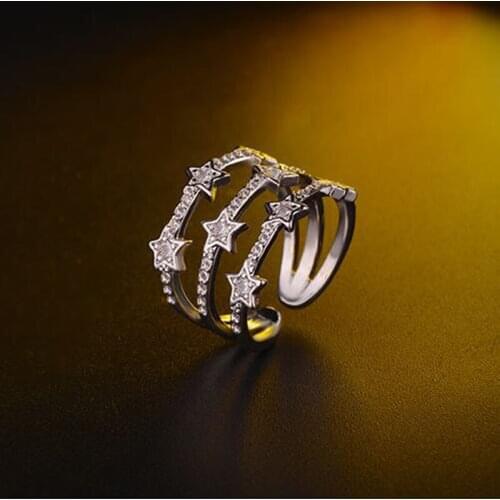 Top Quality Brand Jewelry Rose Gold Silver Star Rings Exquisite Micro Pave Zircon 3 Layer Free Knuckle Monaco Ring for Women