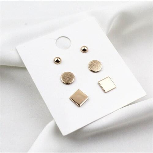 3 Pairs/Set Gold Color Alloy Geometric Stud Earrings for Women Fashion Texture Round Ball Square Earrings Jewelry Accessory 2019