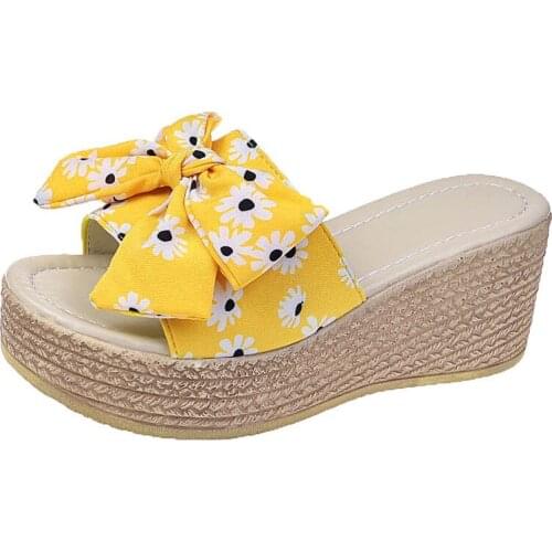 Newly 2021 Womens Casual Wedges Beach Sandals Slippers Summer Slip On Women Outside Butterfly-knot Shoes for Women Zapatos Mujer