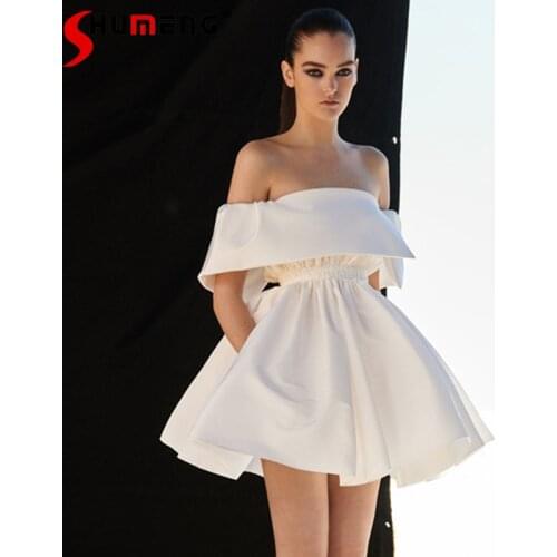 Fashion Sweet White Slim-Fit Short Cake Dress for Ladies 2021 Summer New off-Shoulder Raglan Sleeve Tube Dress Female