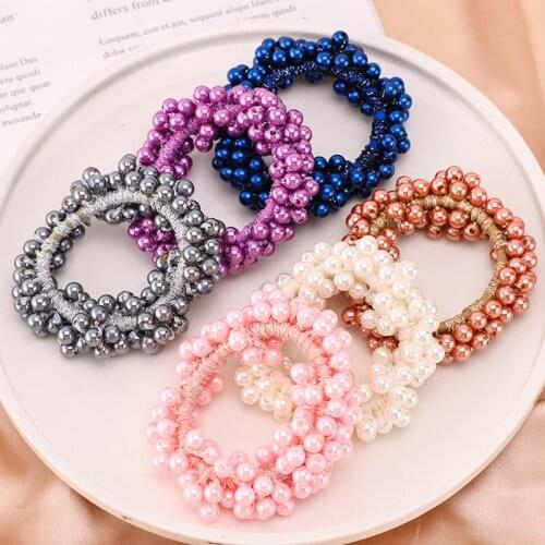 1pcs Rubber Band Rope Elastic Girls Scrunchie Ponytail Holder Pearl Beads Women Hair Bands Ties Accessories For Women