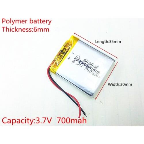 10pcs 3.7V 700mAh 603035 Lithium Polymer Li-Po li ion Rechargeable Battery cells For Mp3 MP4 MP5 GPS