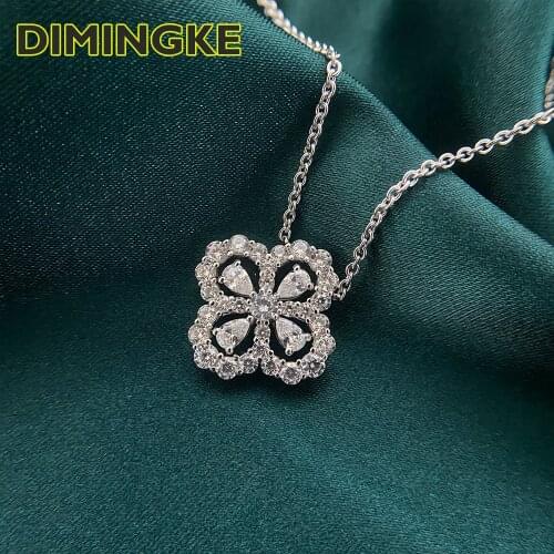 DIMINGKE Super Flash High Carbon Diamond Flower Necklace 100%-S925 Sterling Silver Jewelry Party Girlfriend Birthday Gift