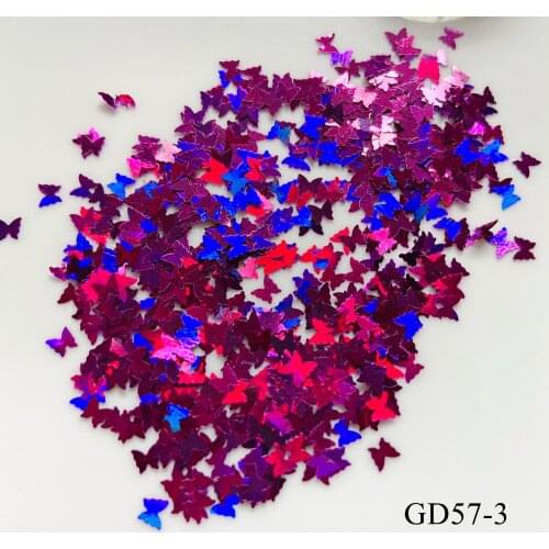 10G/3G Cute Laser Purple Butterfly Glitter Nail art Glitter Pieces Nail art decoration GD57-3