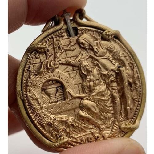1921 Movable Organ Holy Grail Wandering Coin Brass Pendant Medal Vintage Copper and Silver Knight Draw Sword Coin