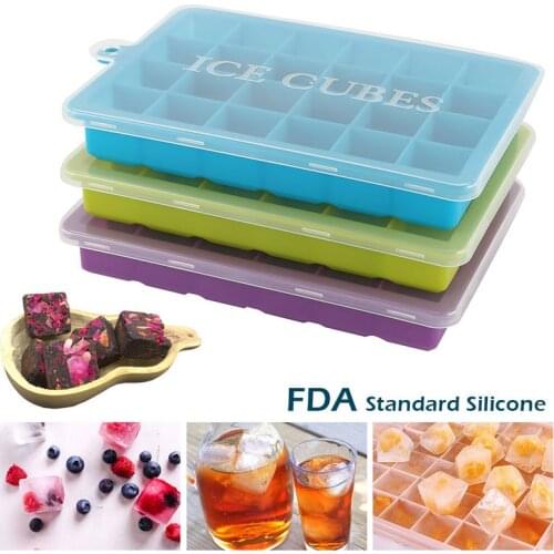 3 Colors 24 Grid Silicone Mold Ice Cube Tray with Lid for Ice Cube Maker Eco-Friendly Small Fruits Mould for Wine Bar Drinking