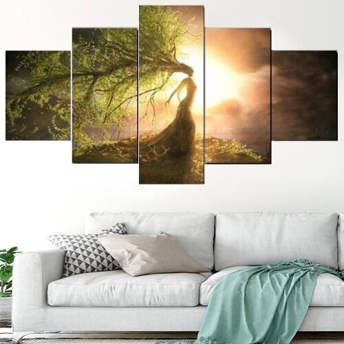 5 Pieces Wall Art Canvas Painting Tree Of Life Fantasy Abstract Poster Modular Pictures Bedroom For Decoration Framework