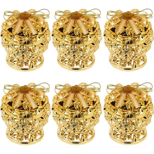 6 Pcs Incense Burner Shaped Gold Hollow Pattern Gift Box Candy Boxes Jewelry Box with Bowknot