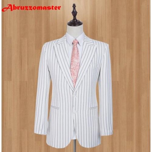 White Striped Man Blazers Fashion 2020 Brand Men Man Suit Jackets Slim Fit 1 Pieces Peaked Lapel Wedding Suit Smart