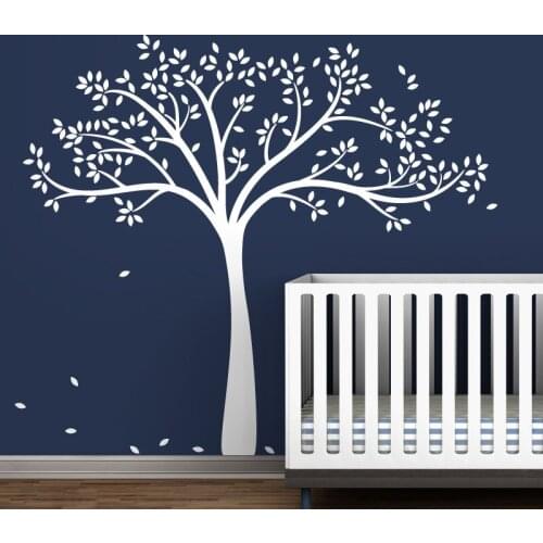 Large White Tree Wall Decal Monochromatic Fall Tree Extended Gender Neutral Baby Nursery Decor Wallpaper Vinyl Wall Sticker A230
