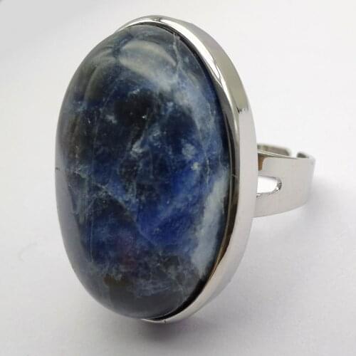 Brazilian Sodalite Stone Oval Bead GEM Finger Ring Jewelry For Woman Gift Size 8 X130