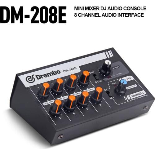 DM-208E Mini Audio Mixer Portable Switchable Stereo 4 & Mono 8 Channels Microphone dj controller for Karaoke Party