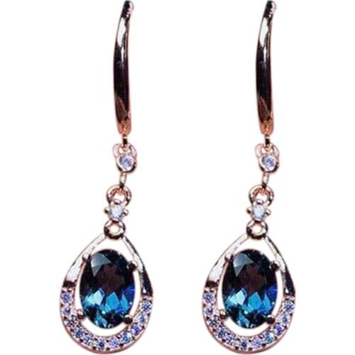 Blue Topaz Earrings Royal Blue Zircon Elegant Women Fashion Party Earrings Silver Plated Natural Water Drop