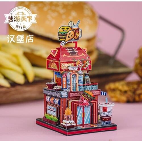 Art Model MU 3D Metal Puzzle Art Tour western Burger Shop building model KITS Assemble Jigsaw Puzzle Gift Toys For Children
