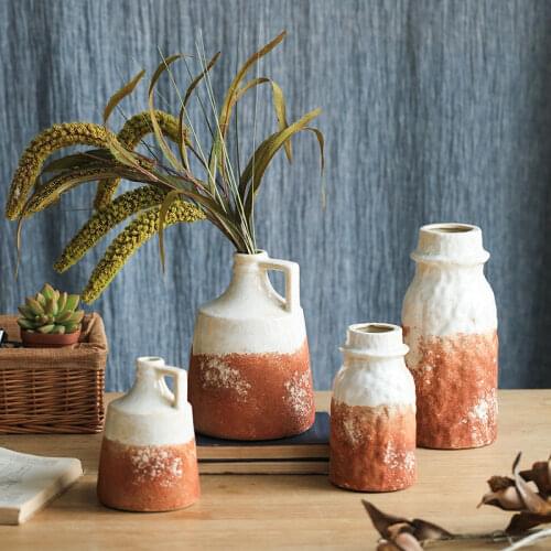 Retro Terracotta Ceramic Vase American Country Ice Crack Art Decoration Countertop Flower Arrangement