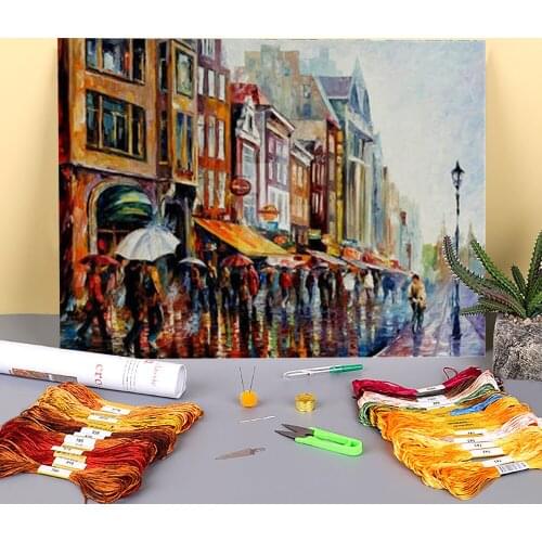 Amsterdams Rain Printed 11CT Cross Stitch Kit DIY Embroidery DMC Threads Handiwork Painting Handicraft Craft For Adults Gift