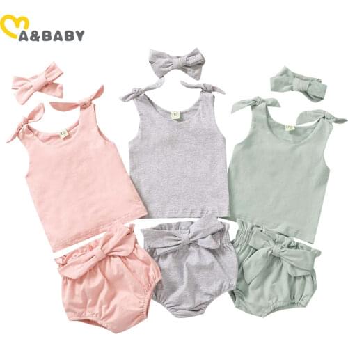 Ma&Baby 0-3Y Summer Toddler Infant Newborn Baby Girl Outfit Sleeveless Clothes Set Vest Bow Shorts Costumes