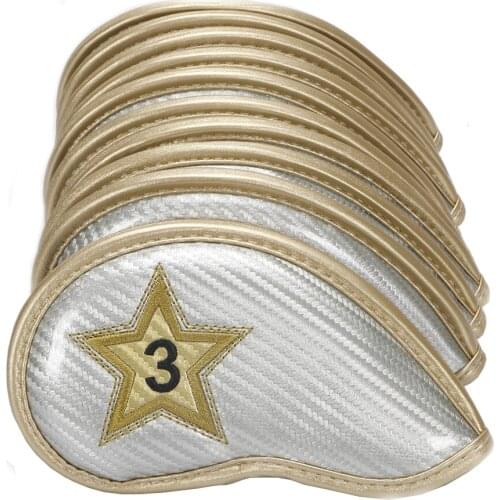 Mazel 10Pcs/Pack New Silver PU Leather Golf Iron Covers Set Golf Club Head Cover Fit Most Irons and Wedges