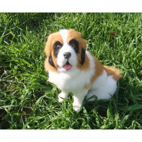 20x16cm squatting saint bernard dog hard model,polyethylene&fur toy,prop.home decoration 1853