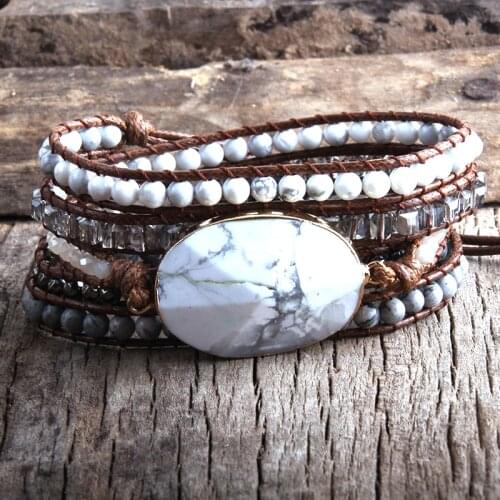 RH Fashion Boho Bracelet Jewelry Mixed Natural Stones/Crystal and Stone Charm 5 Strands Women Wrap Bracelets DropShipping