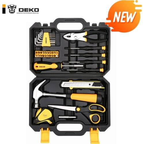 DEKO 40-Piece Hand Tool Set General Household Hand Tool Kit and Plastic Toolbox Storage Case Hammer Plier Screwdriver Knife